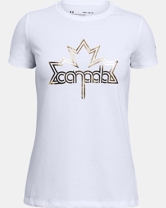 Girls' UA Team Canada Performance Leaf Graphic T-Shirt, White, pdpMainDesktop image number 0